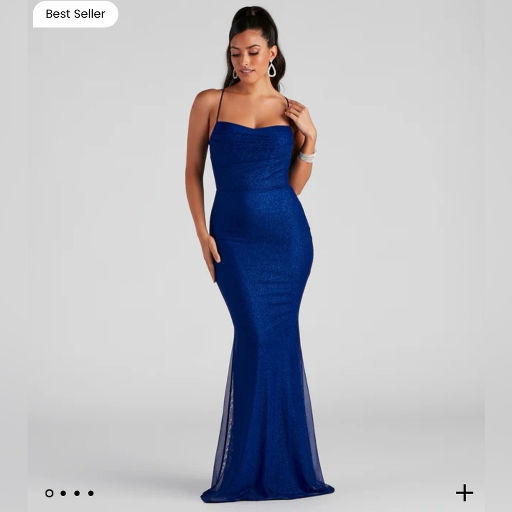 Blue Glitter Mesh Maxi Dress